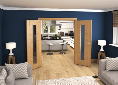 Modern 7 Panel Oak Clear Glazed Prefinished French Door Set