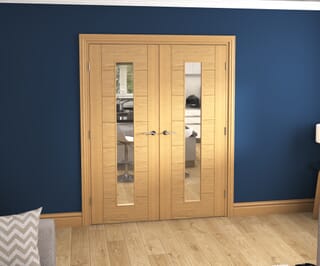 Modern 7 Panel Oak Clear Glazed Prefinished French Door Set