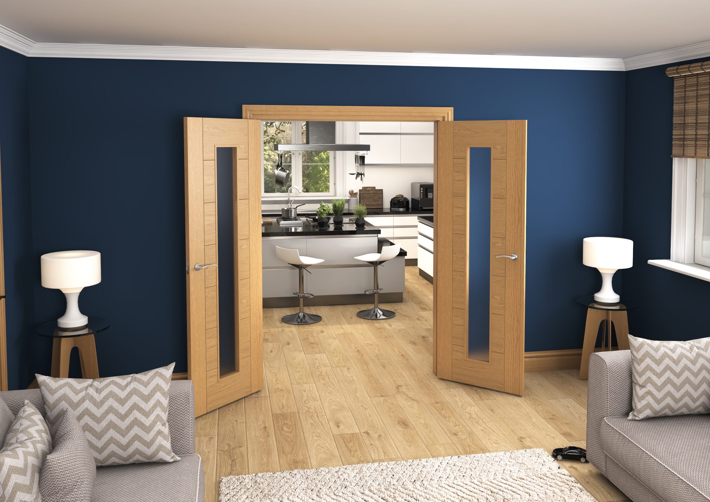 Modern 7 Panel Frosted Glazed Prefinished French Door Set