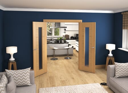 Modern 7 Panel Frosted Glazed Prefinished French Door Set