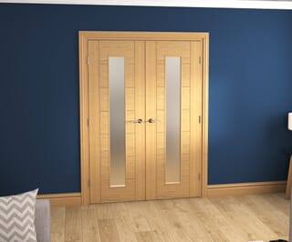 Modern 7 Panel Frosted Glazed Prefinished French Door Set