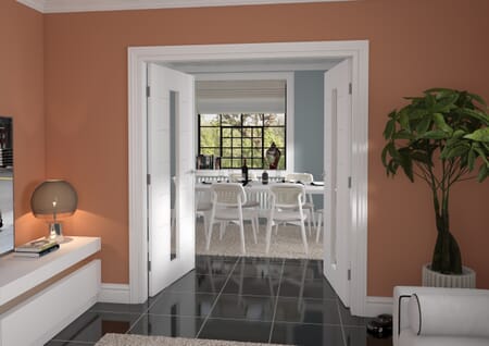 Modern 7 Panel White Clear Glazed French Door Set