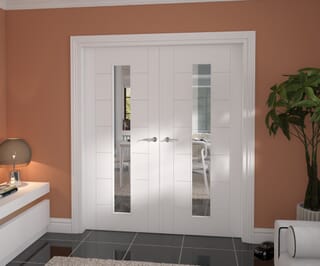 Modern 7 Panel White Clear Glazed French Door Set