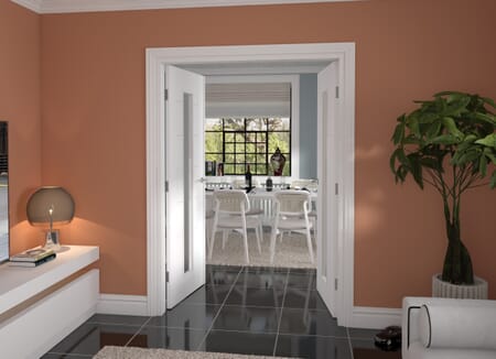 Modern 7 Panel White Frosted Glazed French Door Set