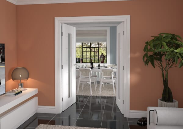 1428x2021x133mm Modern 7 Panel White Frosted Glazed French Door Set
