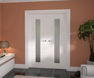 Modern 7 Panel White Frosted Glazed French Door Set