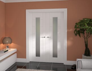 Modern 7 Panel White Frosted Glazed French Door Set