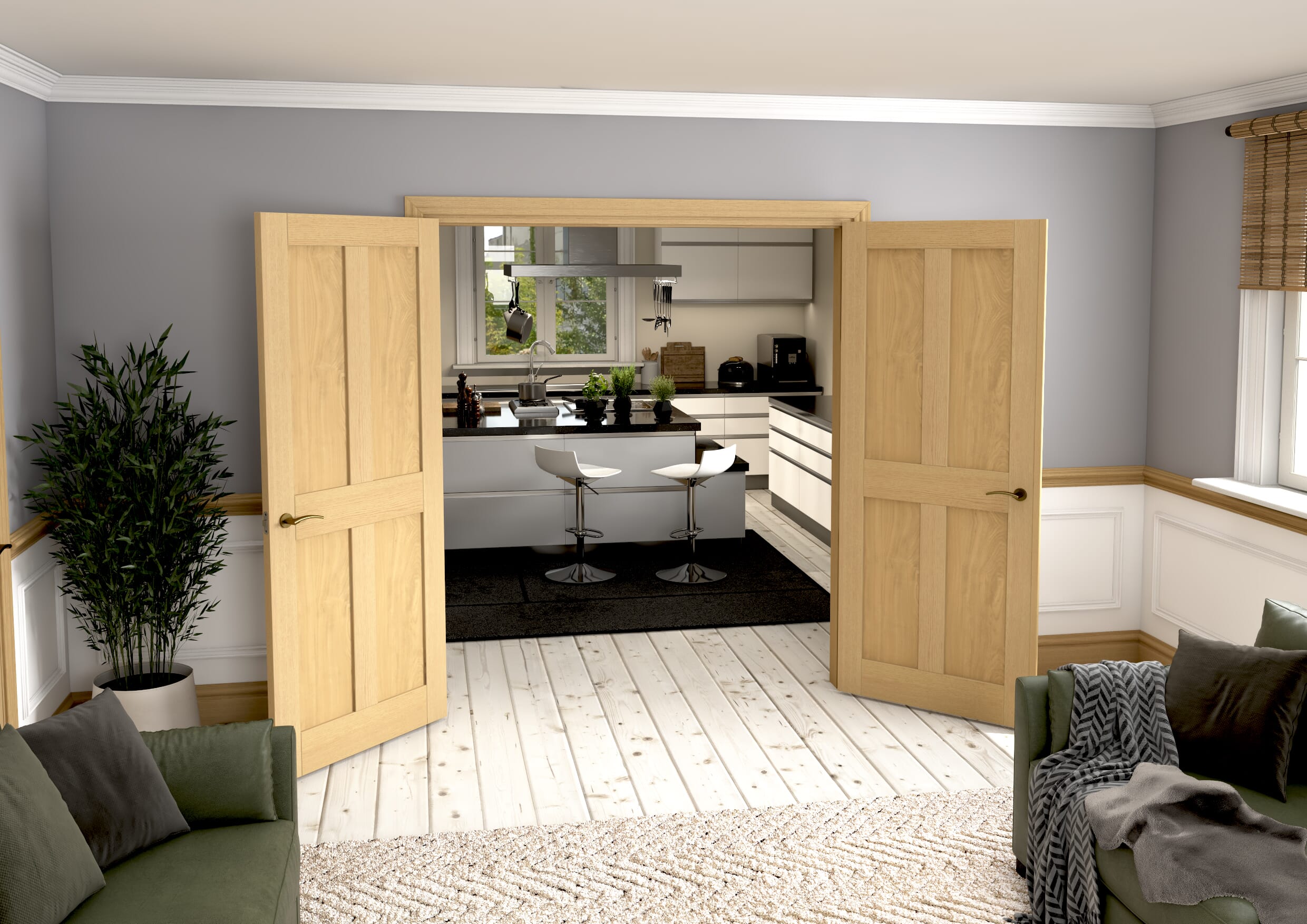 Victorian Shaker 4 Panel Oak French Door Set