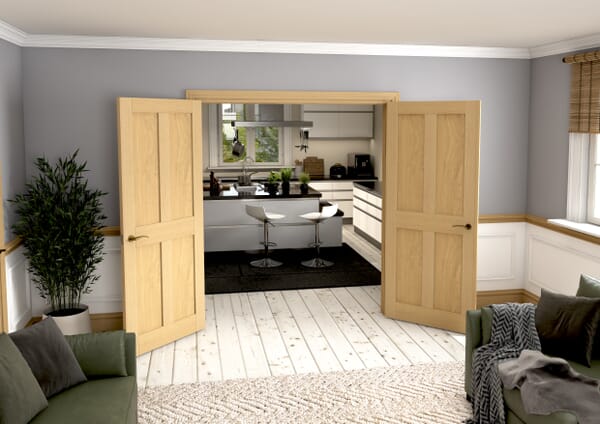 1276x2021x133mm Victorian Shaker 4 Panel Oak French Door Set