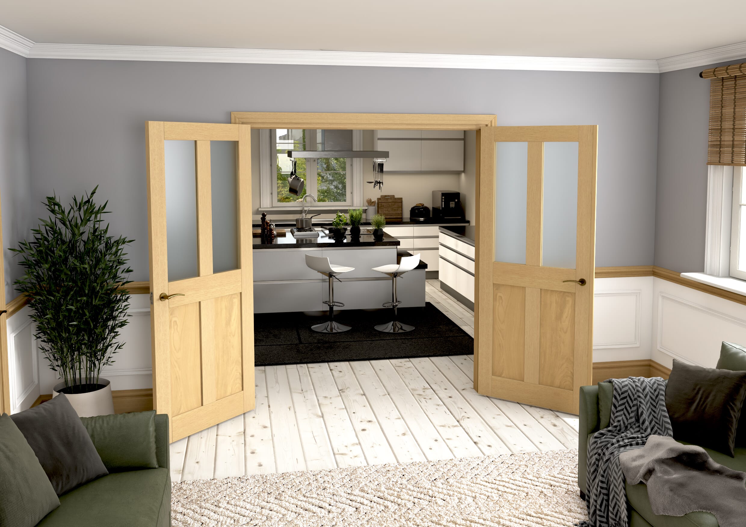 Victorian Shaker Frosted Glazed Oak French Door Set