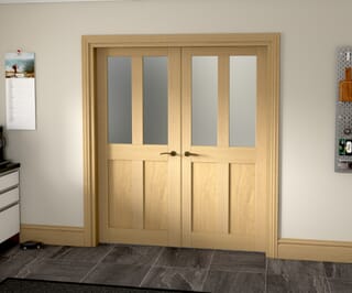 Victorian Shaker Frosted Glazed Oak French Door Set