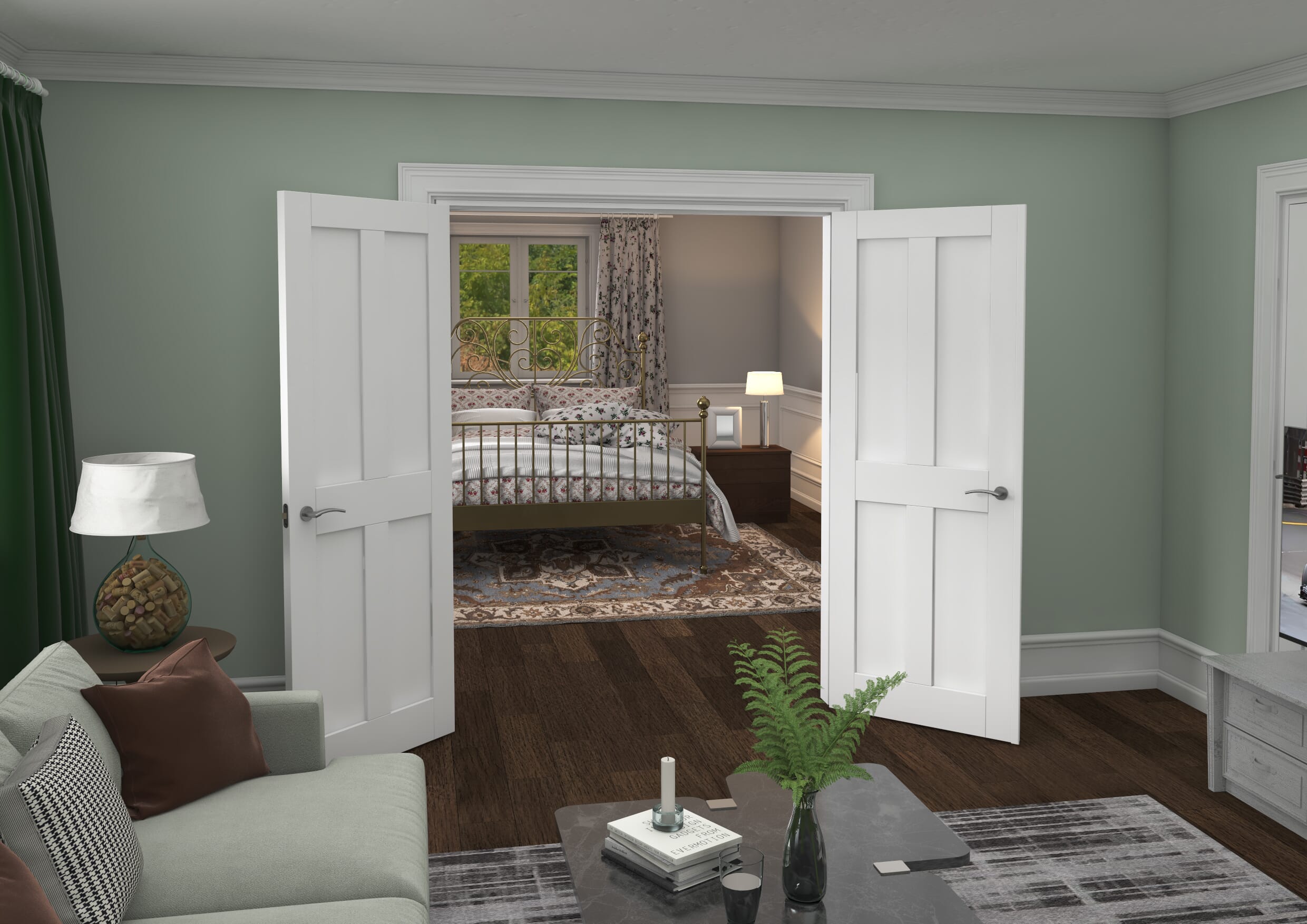Victorian Shaker 4 Panel White French Door Set
