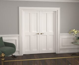 Victorian Shaker 4 Panel White French Door Set