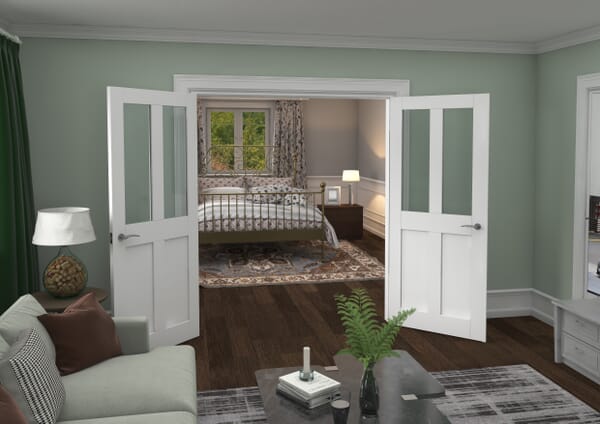 1428x2021x133mm Victorian Shaker Clear Glazed White French Door Set