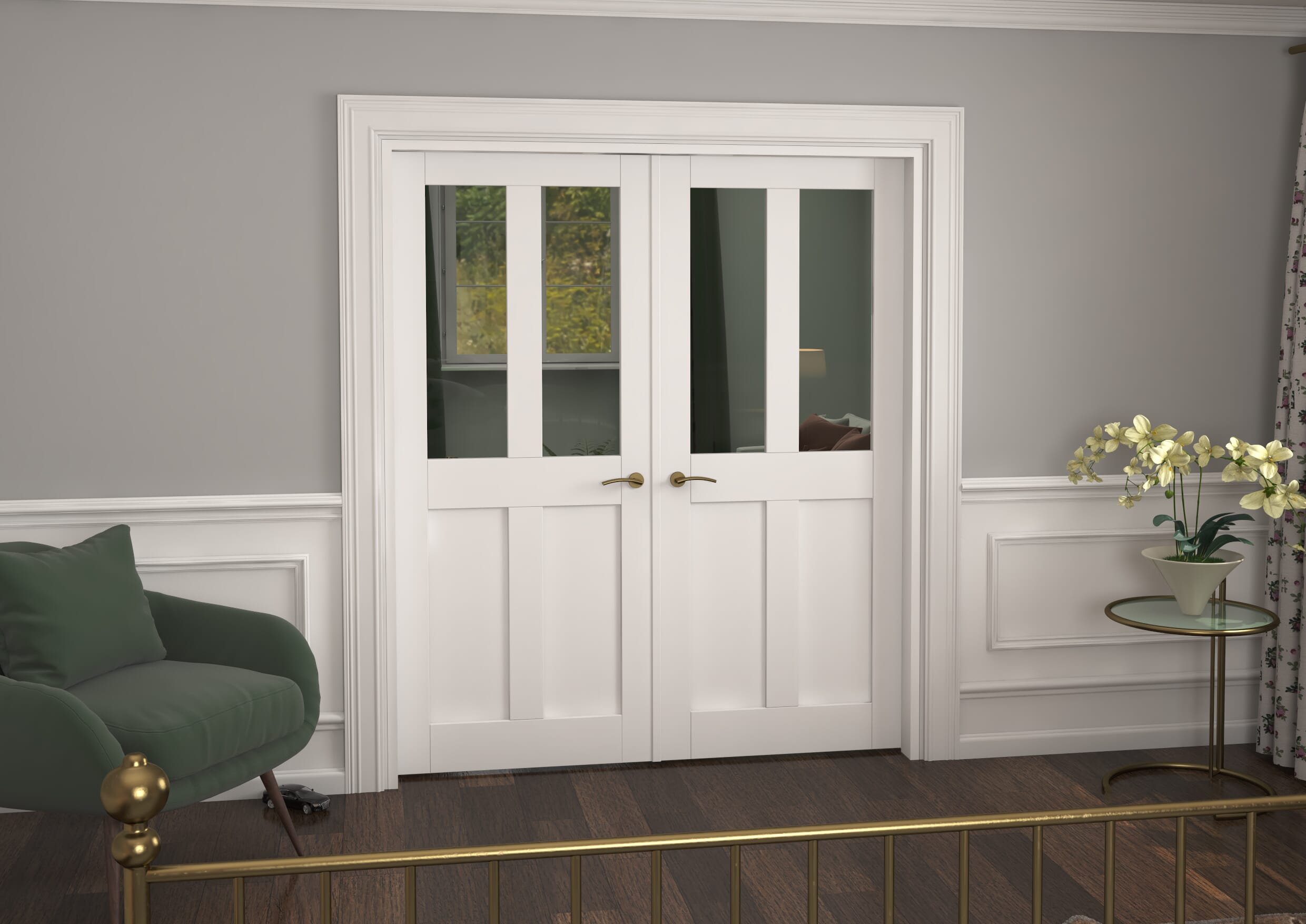 Victorian Shaker Clear Glazed White French Door Set