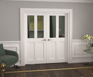 Victorian Shaker Clear Glazed White French Door Set