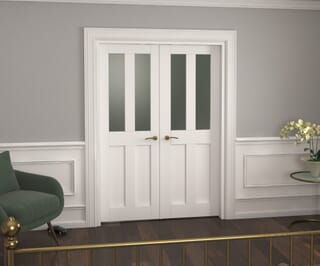 Victorian Shaker Frosted Glazed White French Door Set