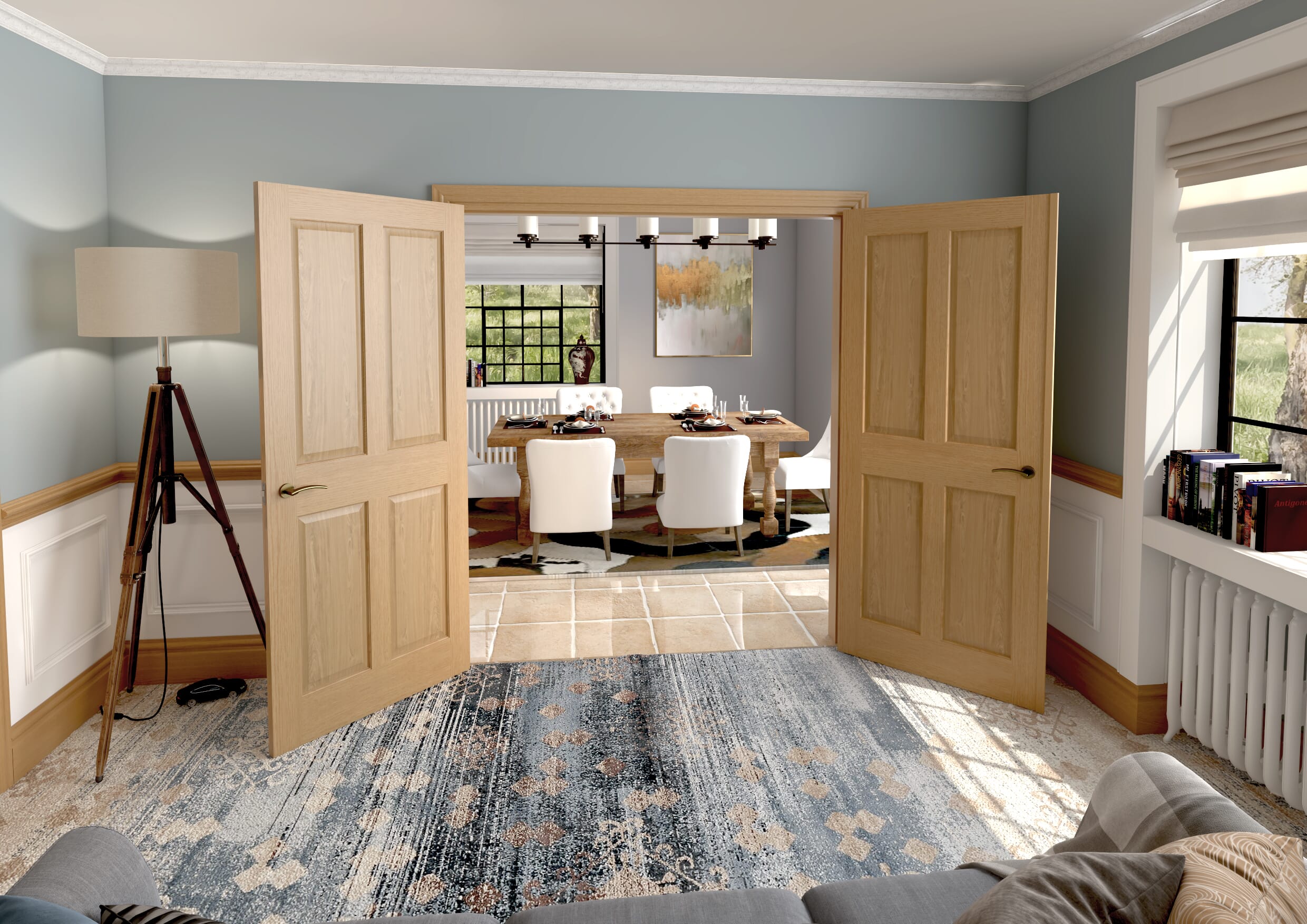 Traditional Victorian 4 Panel Oak French Door Set