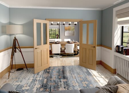 Traditional Victorian Frosted Glazed Oak French Door Set