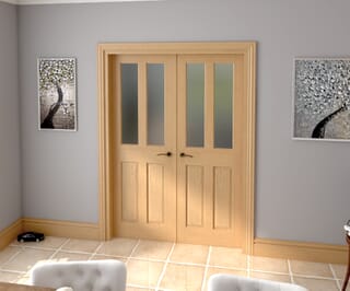 Traditional Victorian Frosted Glazed Oak French Door Set