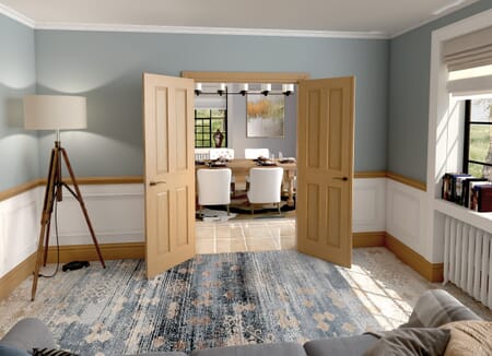 Traditional Victorian 4 Panel Oak Prefinished French Door Set