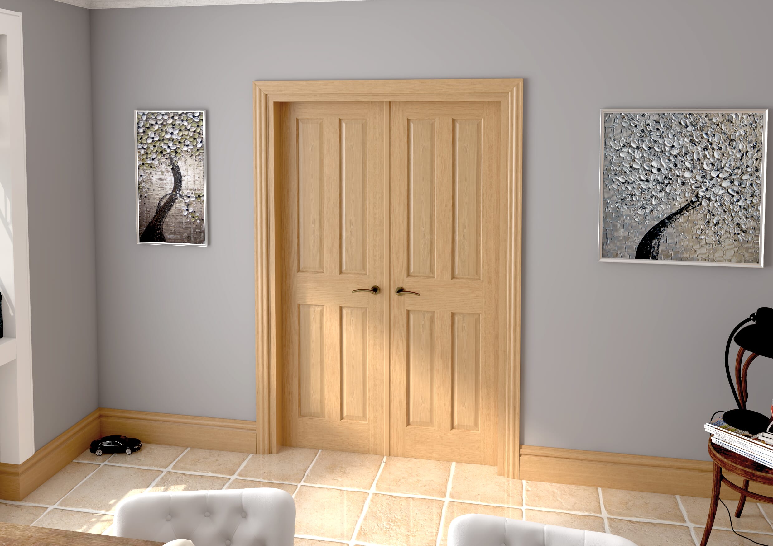 Traditional Victorian 4 Panel Oak Prefinished French Door Set