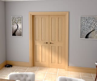 Traditional Victorian 4 Panel Oak Prefinished French Door Set