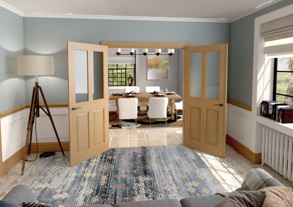 1580x2021x133mm Traditional Victorian Clear Glazed Oak Prefinished French Door Set
