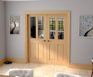 Traditional Victorian Clear Glazed Oak Prefinished French Door Set