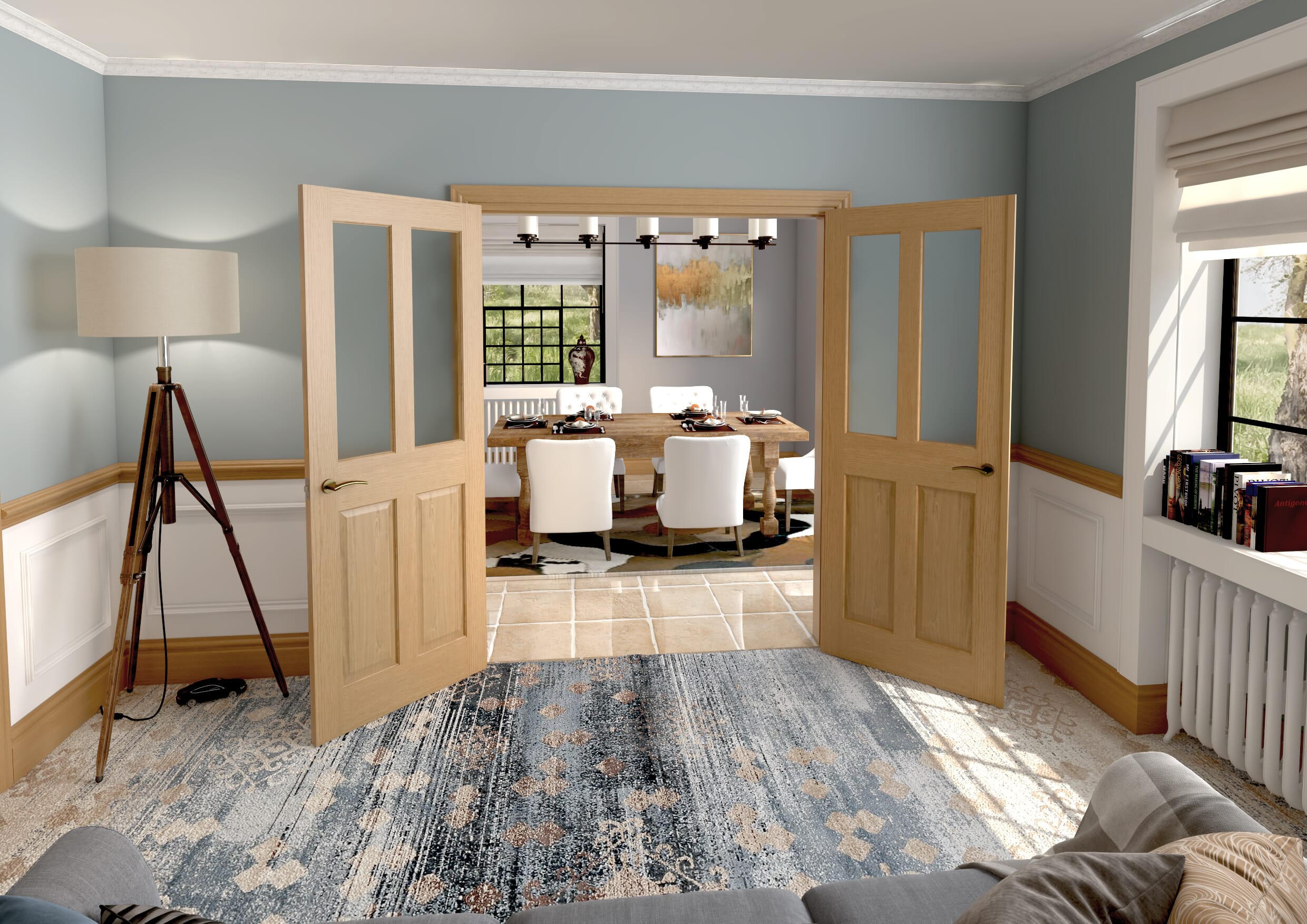 Traditional Victorian Frosted Glazed Oak Prefinished French Door Set
