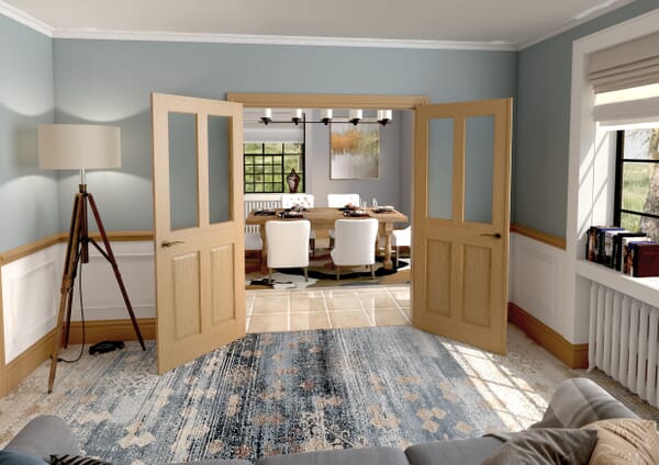 1732x2021x133mm Traditional Victorian Frosted Glazed Oak Prefinished French Door Set