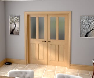 Traditional Victorian Frosted Glazed Oak Prefinished French Door Set
