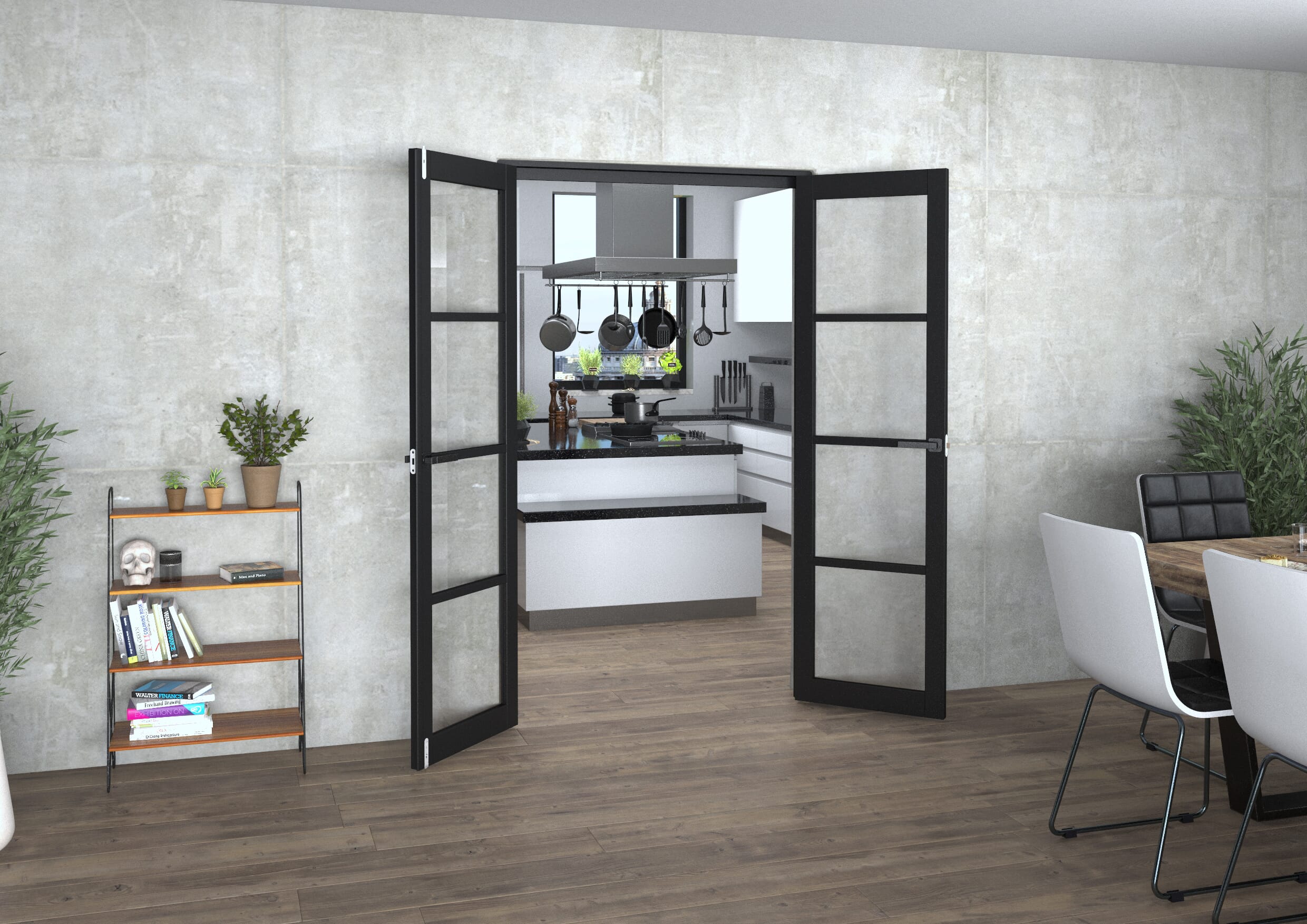 Black Kensington 4L Clear French Door Set 1202mm(W) x 2021mm(H)