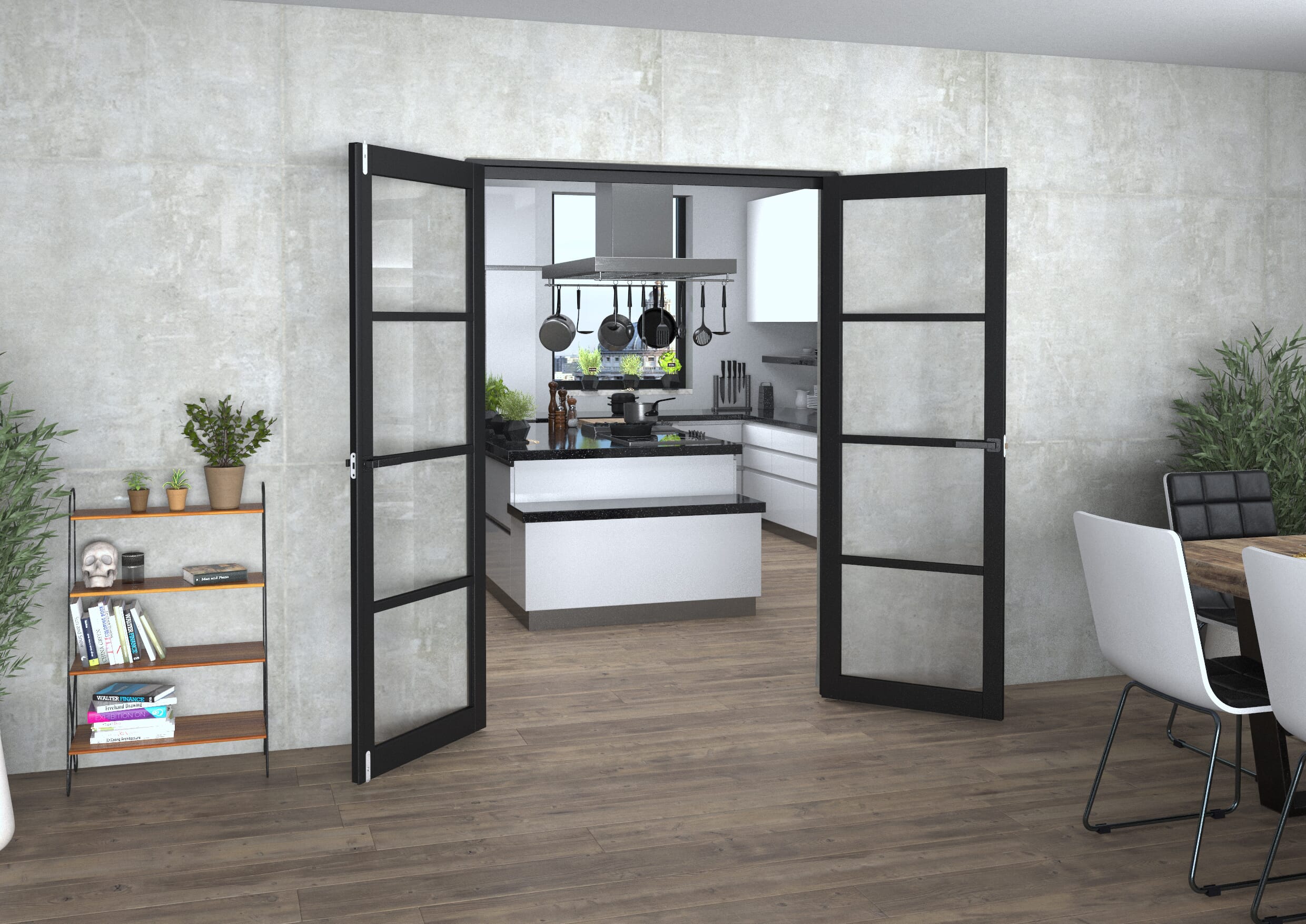 Black Kensington 4L Clear French Door Set 1428mm(W) x 2021mm(H)