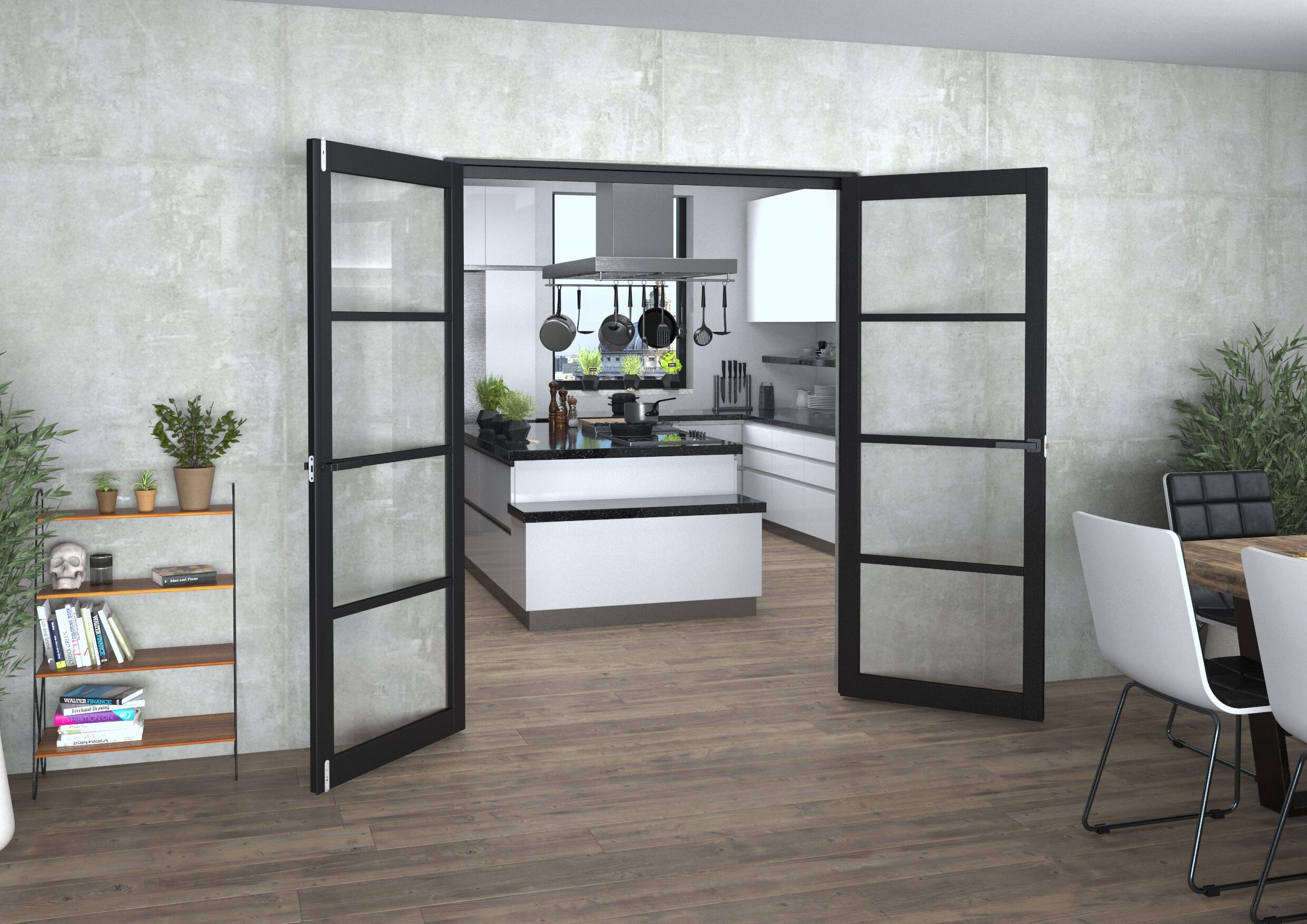 Black Kensington 4L Clear French Door Set 1580mm(W) x 2021mm(H)