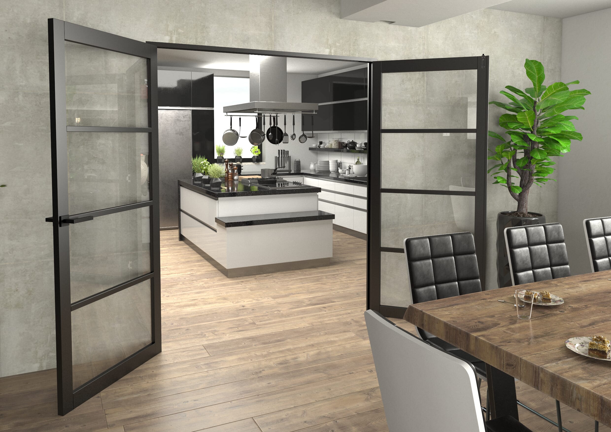 Black Kensington 4L Clear French Door Set 1734mm(W) x 2021mm(H) at