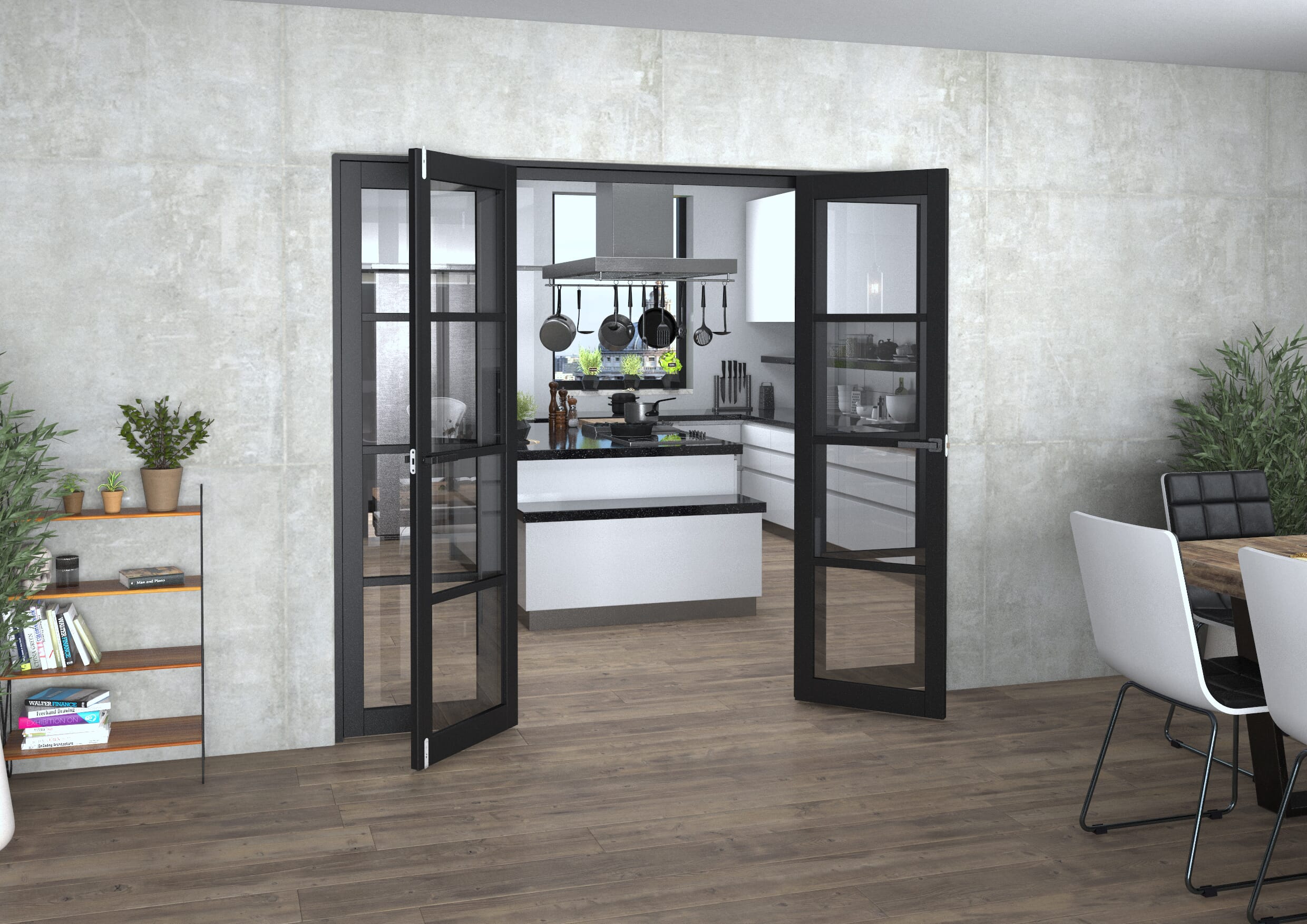Black Kensington 4L Clear French Door Set 2306mm(W) x 2021mm(H)