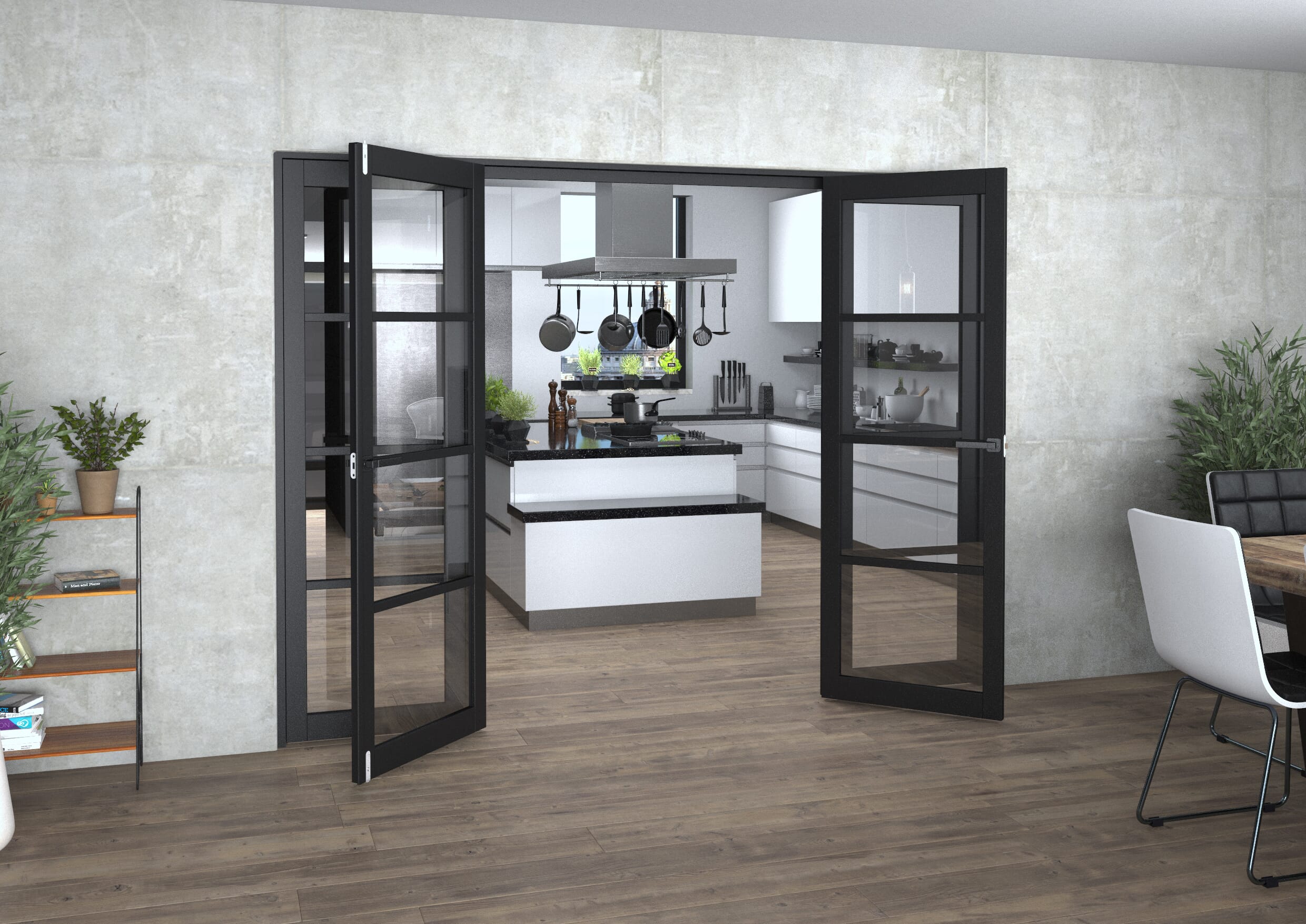 Black Kensington 4L Clear French Door Set 2686mm(W) x 2021mm(H)
