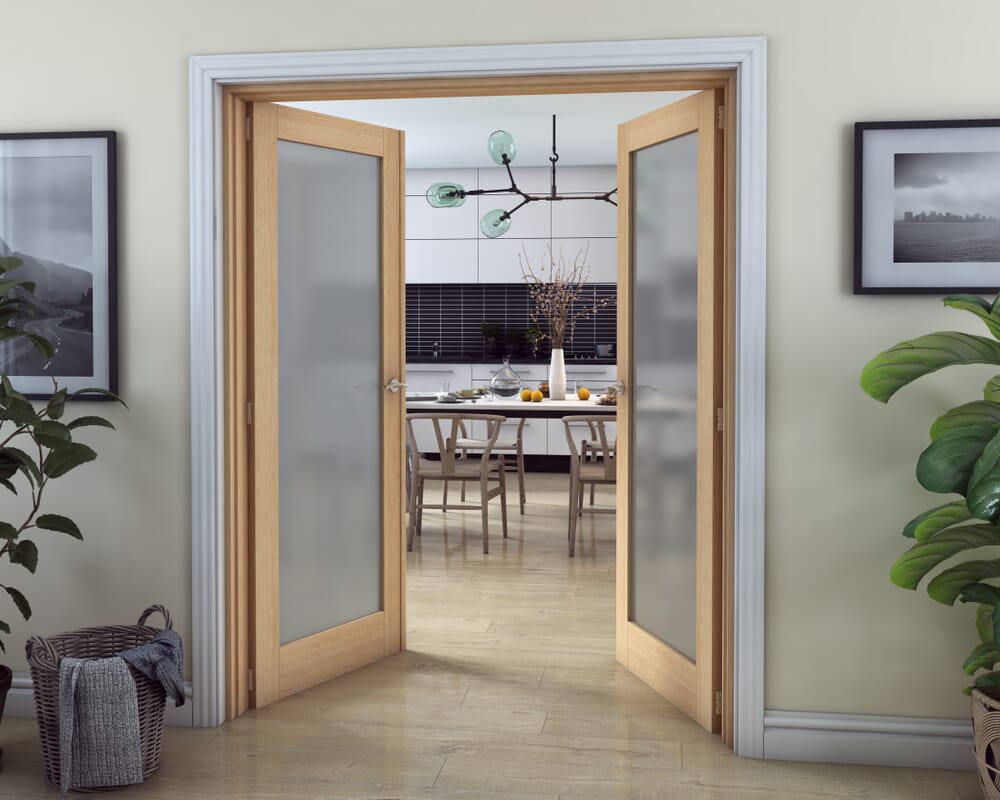 Oak Obscure Glazed French Door Set 1426mm(W) x 2021mm(H)