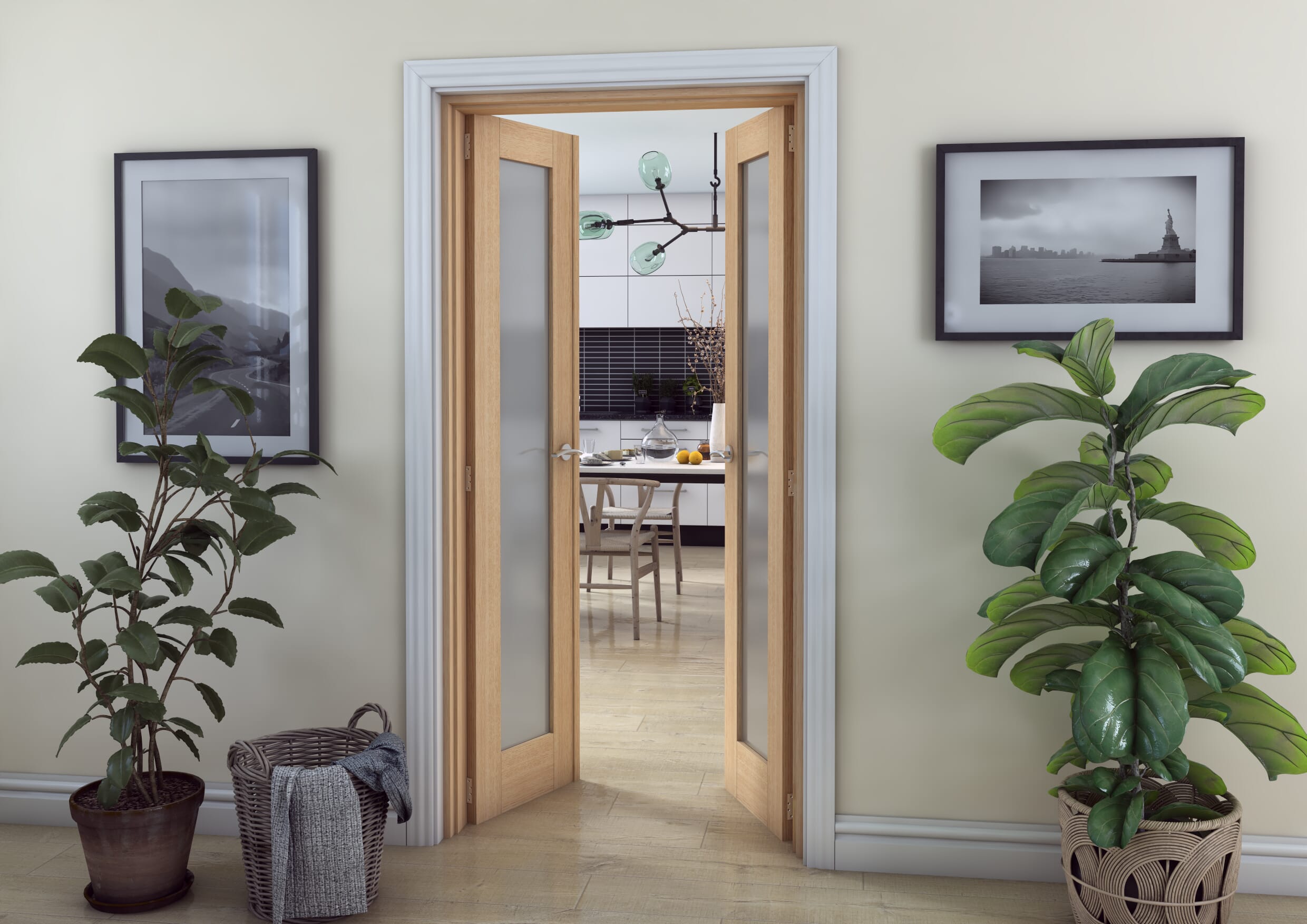 Oak Obscure Glazed French Door Set 1122mm(W) x 2021mm(H)