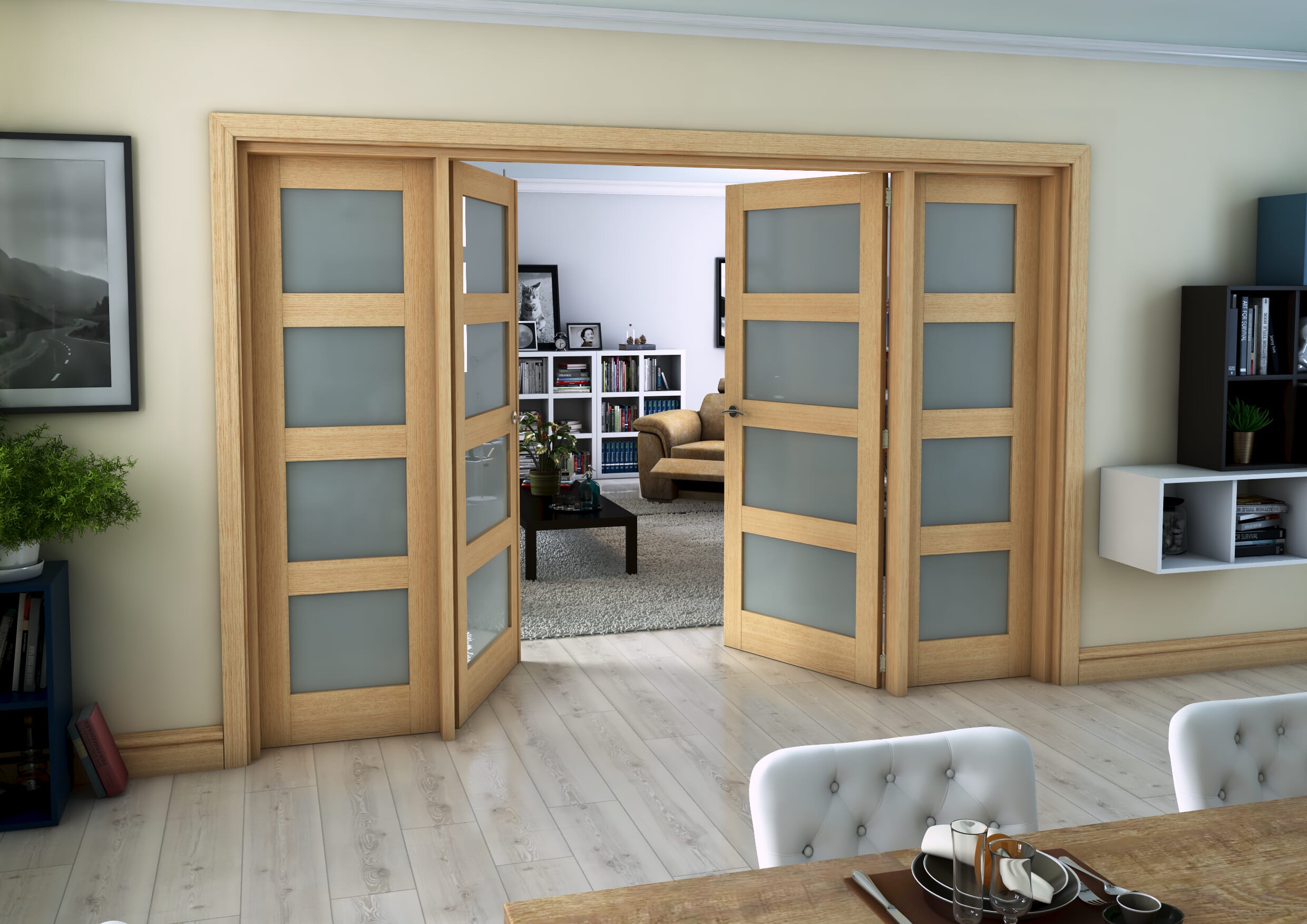 Oak 4 Light Frosted French Door Set 2836mm(W) x 2021mm(H)