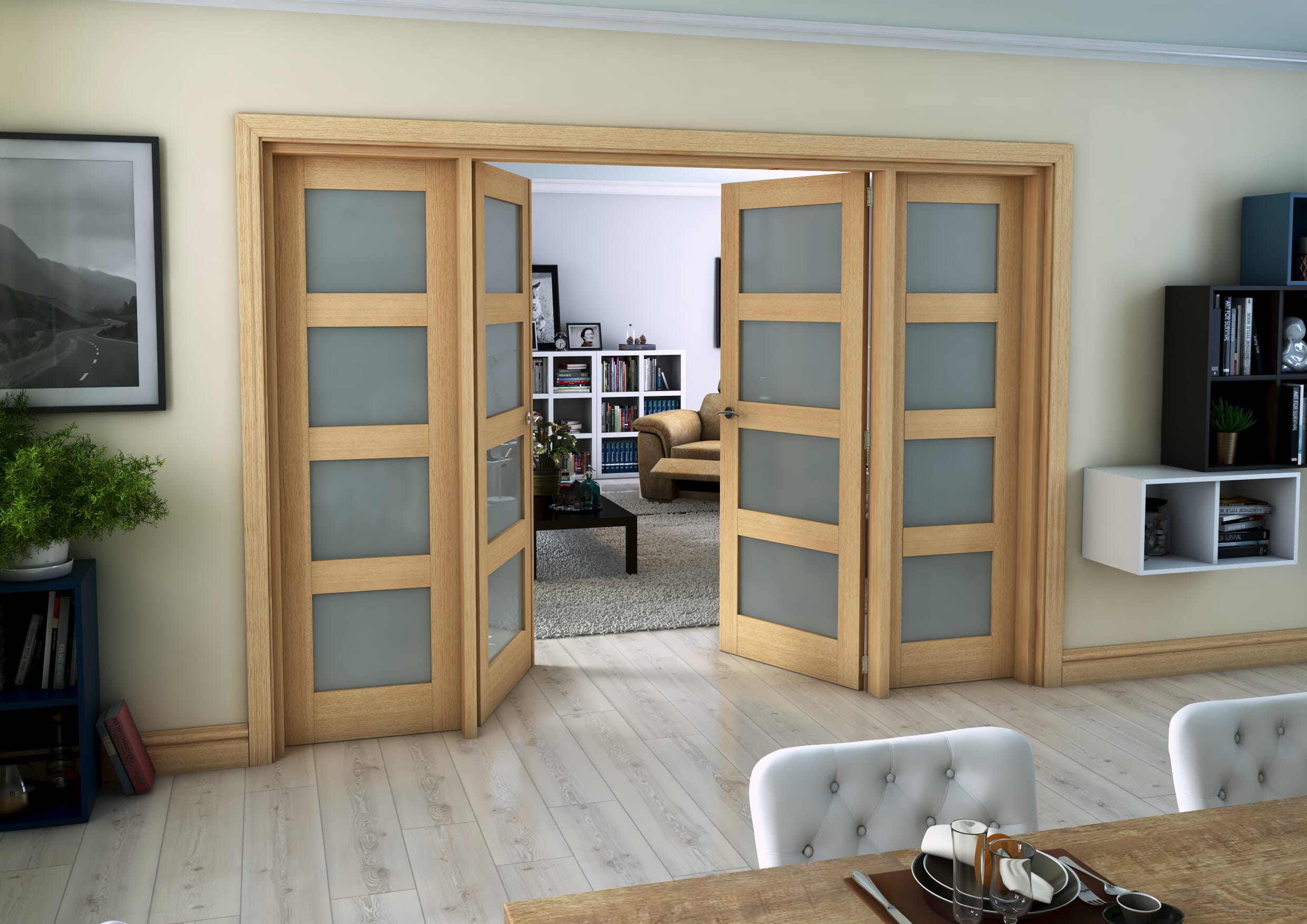 Oak 4 Light Frosted French Door Set 2684mm(W) x 2021mm(H)