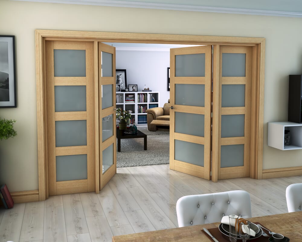 Oak 4 Light Frosted French Door Set 2762mm(W) x 2021mm(H)
