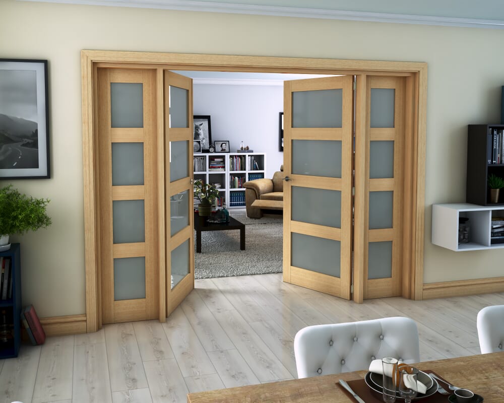 Oak 4 Light Frosted French Door Set 2684mm(W) x 2021mm(H)