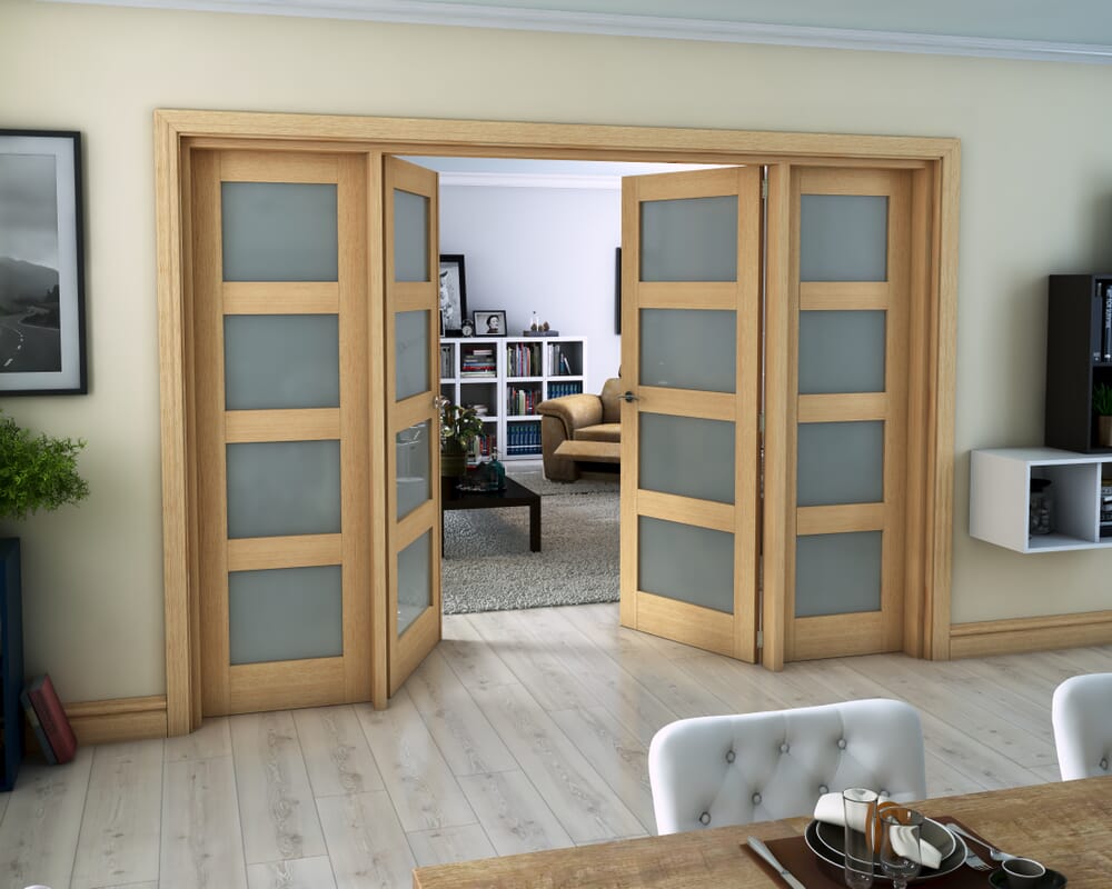 Oak 4 Light Frosted French Door Set 2610mm(W) x 2021mm(H)