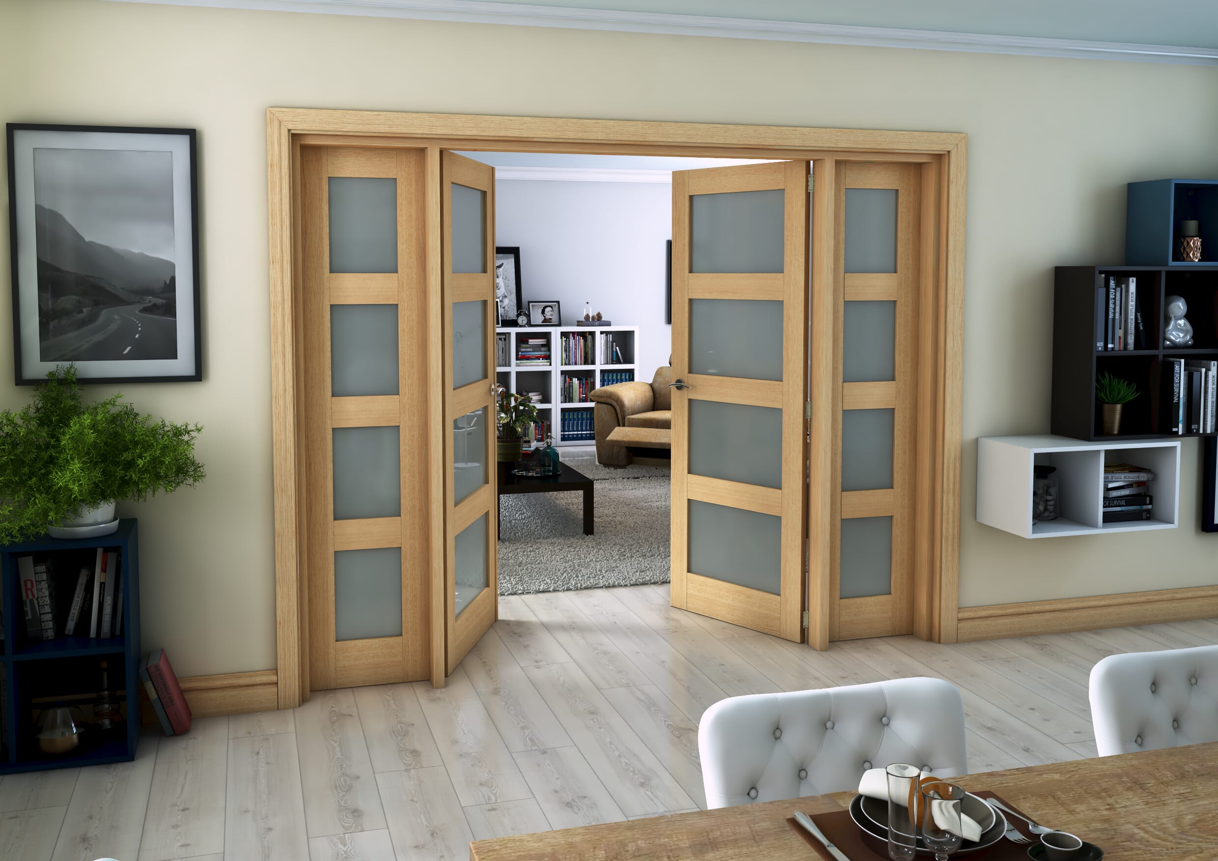 Oak 4 Light Frosted French Door Set 2530mm(W) x 2021mm(H)
