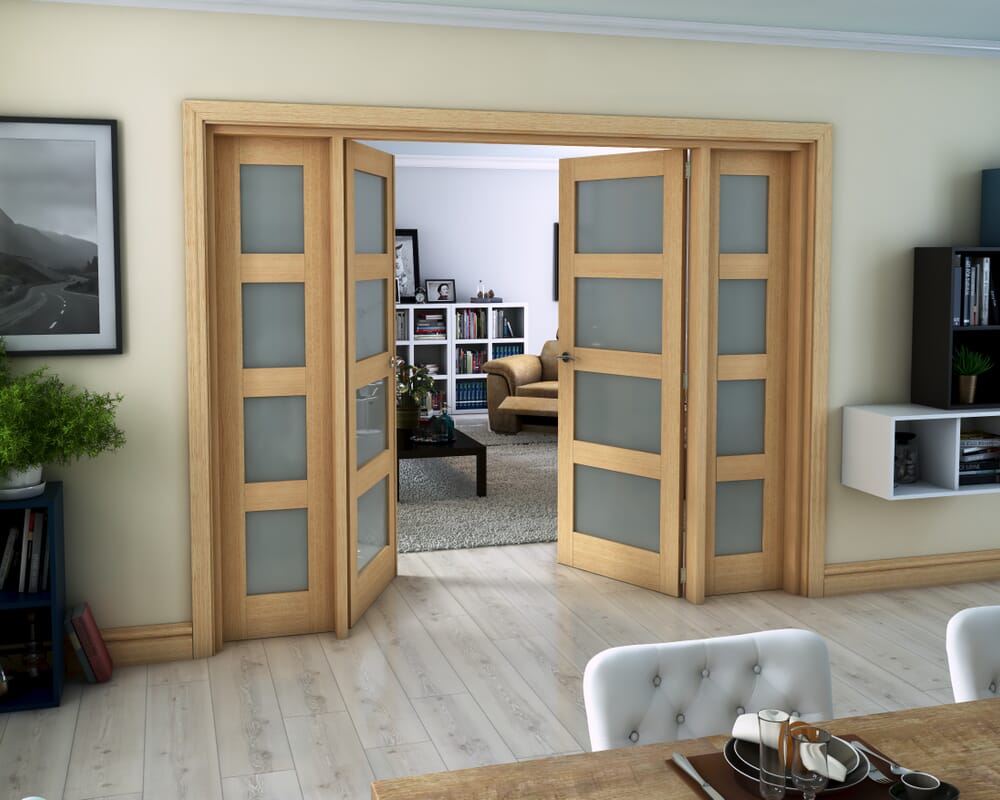 Oak 4 Light Frosted French Door Set 2530mm(W) x 2021mm(H)