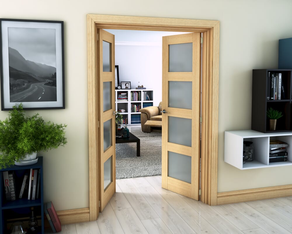 Oak 4 Light Frosted French Door Set 1202mm(W) x 2021mm(H)