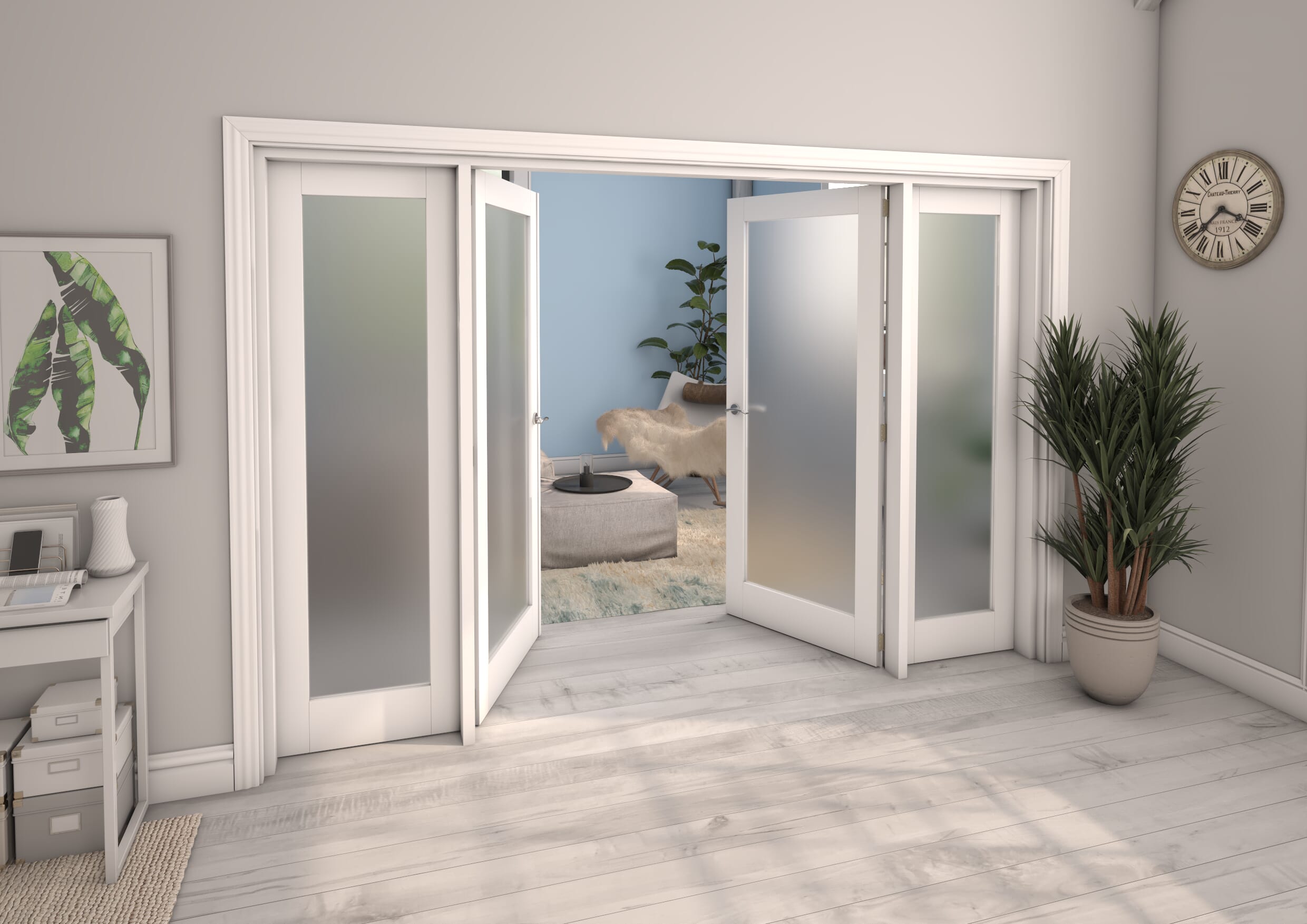 White Obscure Glazed French Door Set 2762mm(W) x 2021mm(H)