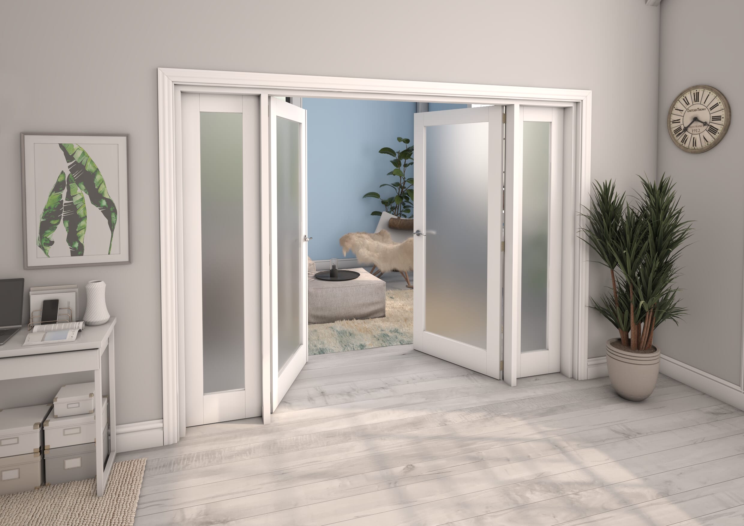 White Obscure Glazed French Door Set 2378mm(W) x 2021mm(H)